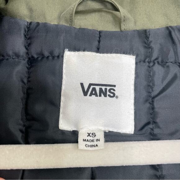 Vans army green puffer coat faux fur hoodie parka jacket women's size XS - Picture 14 of 16
